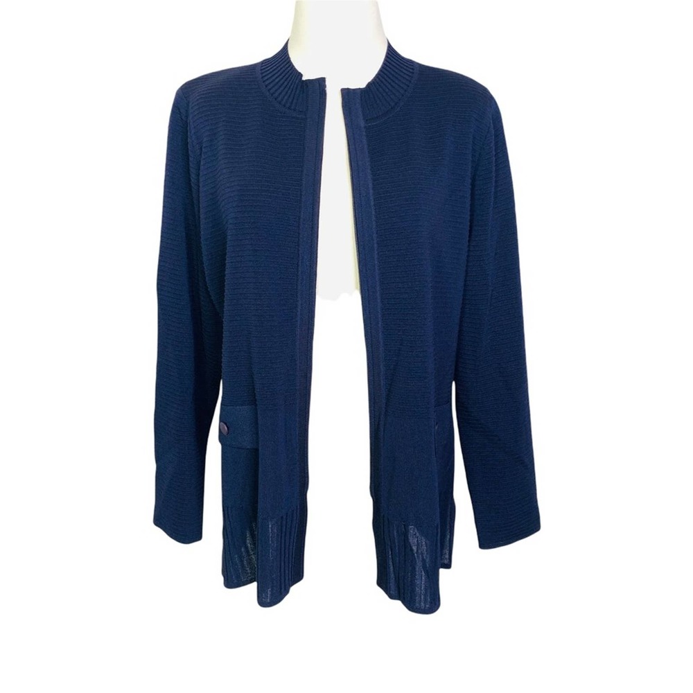Misook Navy blue Zip Ribbed Jardigan MEDIUM 2818 - Picture 3 of 8